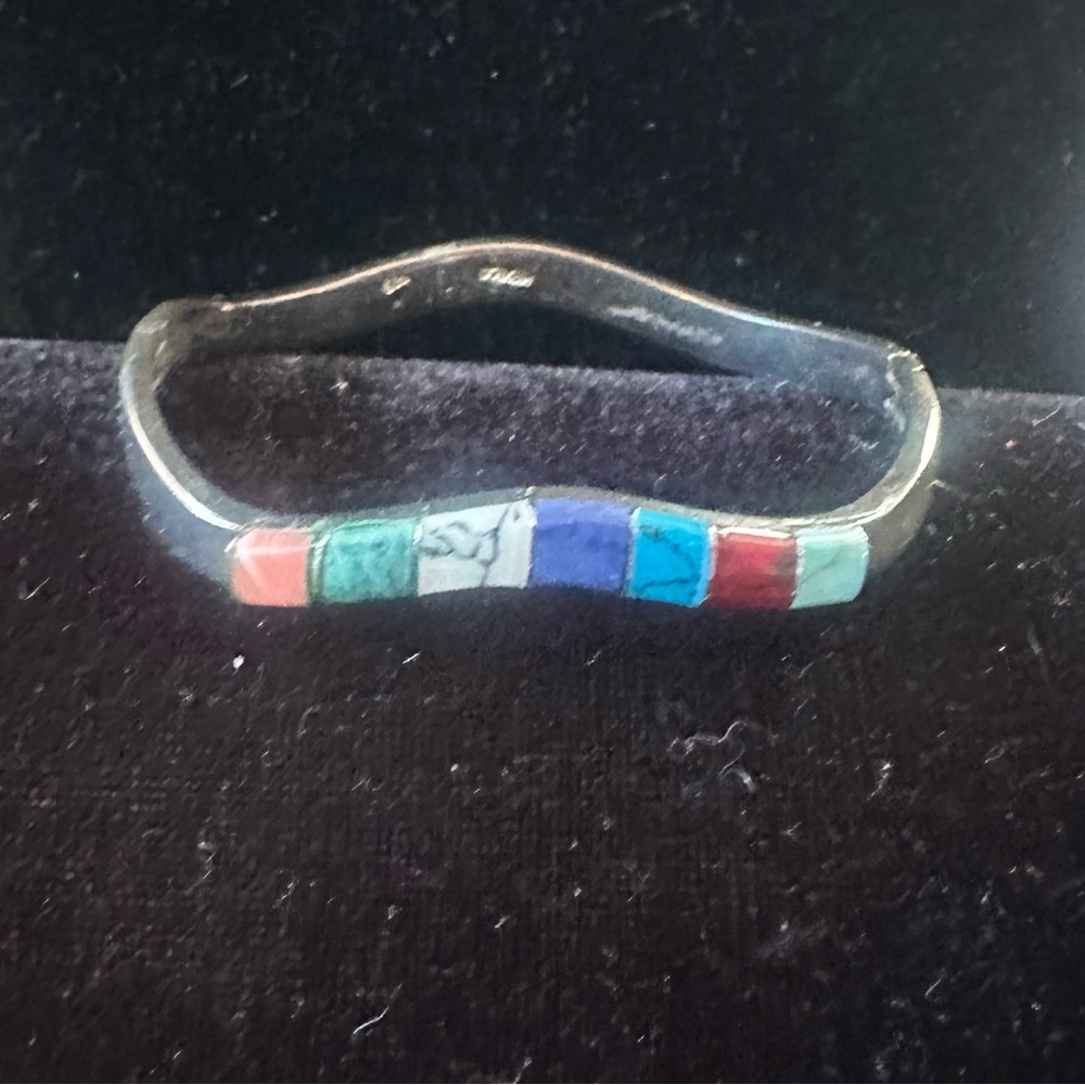SOLD in Store Mexican sterling silver wavy 925 Colorful Inlay Silver hinged